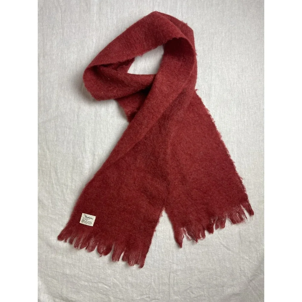 Vintage 70s 80s Nasharr Red Fuzzy‎ Mohair Style Wool Blend Soft Gorpcore Scarf